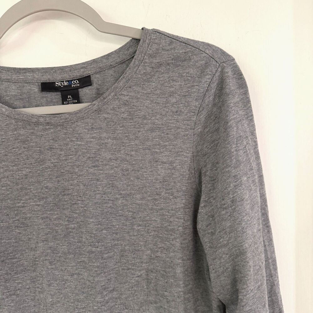 Style & Co Women's 3/4 Sleeve Gray Knit Top Flowy Panel Bottom Cinched Back PL - Picture 2 of 7